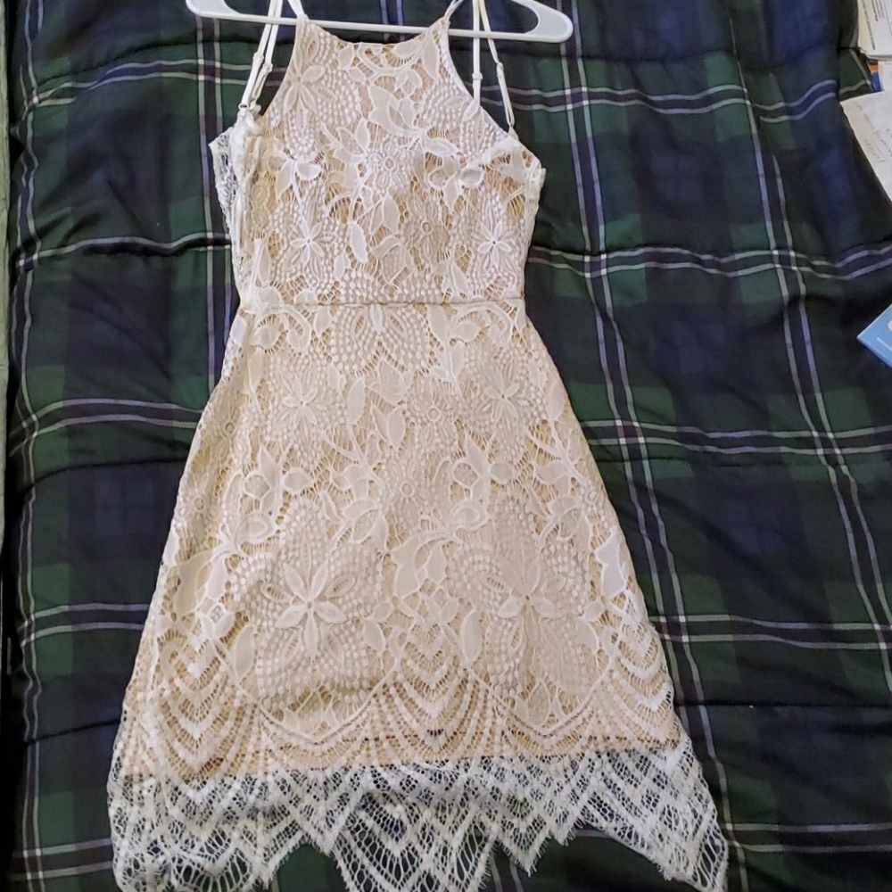 White lace light open back dress size small